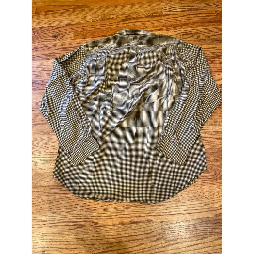 Ralph Lauren Mens Button Down Shirt XL 24 PTP Green Tan Gingham Classic Fit Logo - Picture 3 of 9